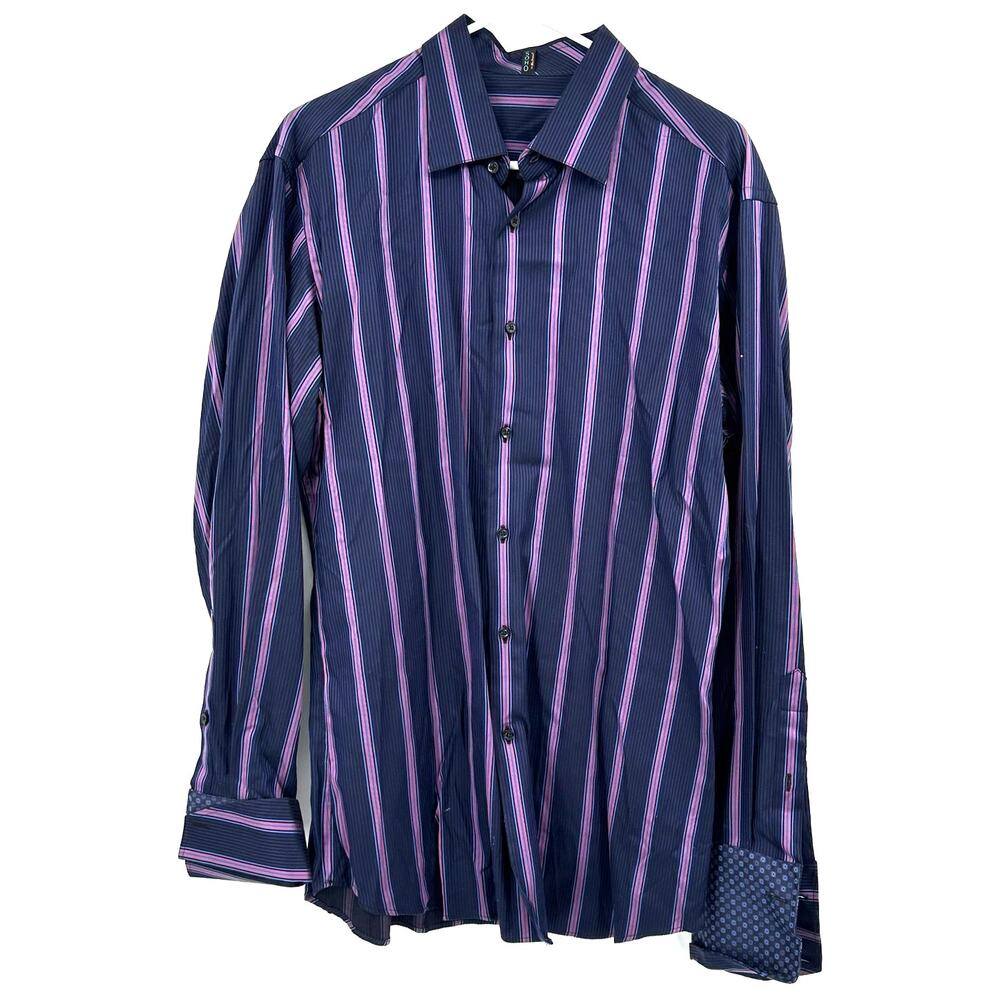 Ben‎ Sherman Soho Size 16 1/2 34-35 Long Sleeve Button Up Shirt Top Striped Blue